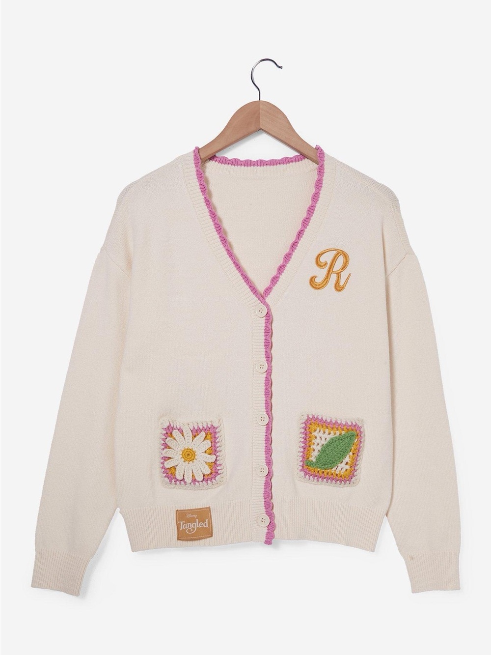 BoxLunch Disney Tangled Rapunzel Initial Crochet Cardigan Size Medium